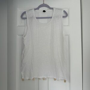 J. Crew White Pom Pom Linen Tank Top in Size Large